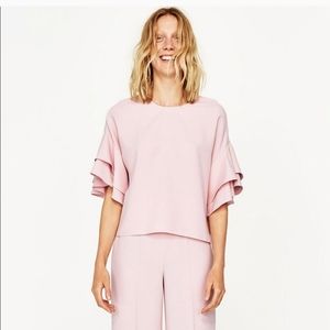 Zara Pink Blush Ruffle Blouse Shirt